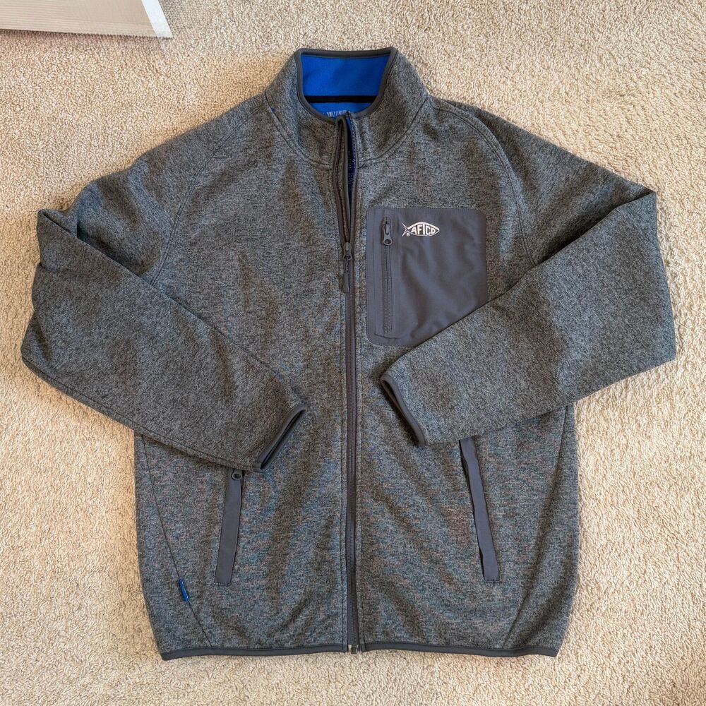 AFTCO Men's Gray Fleece Full Zip Jacket - Size Large